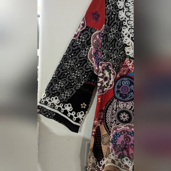 V Cristina Women's LS Embroidered Floral V Neck Top Black - Picture 3 of 8